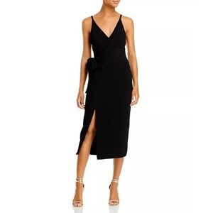 Dress The Population Black Midi Dress Sleeveless Slit Tie Waist XS